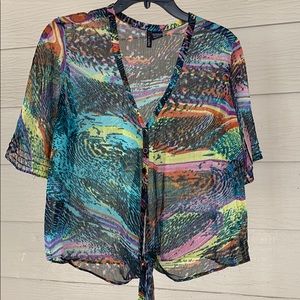 Multicolored sheer knot-top
